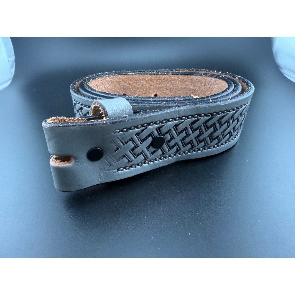 Brushy Creek Mens Grey Basketweave Full Grain Leather Belt Strap Made in USA 54